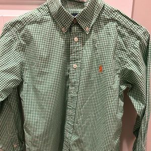 Polo button-up green-white plaid size 10-12